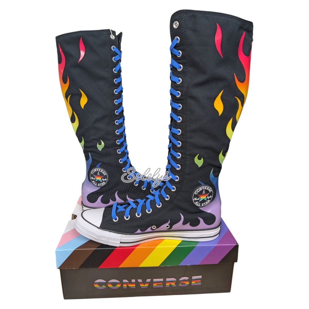 Converse PRIDE XXHI Custom Elastic Laced Rainbow Flame Knee High Sneaker 6.5 NEW